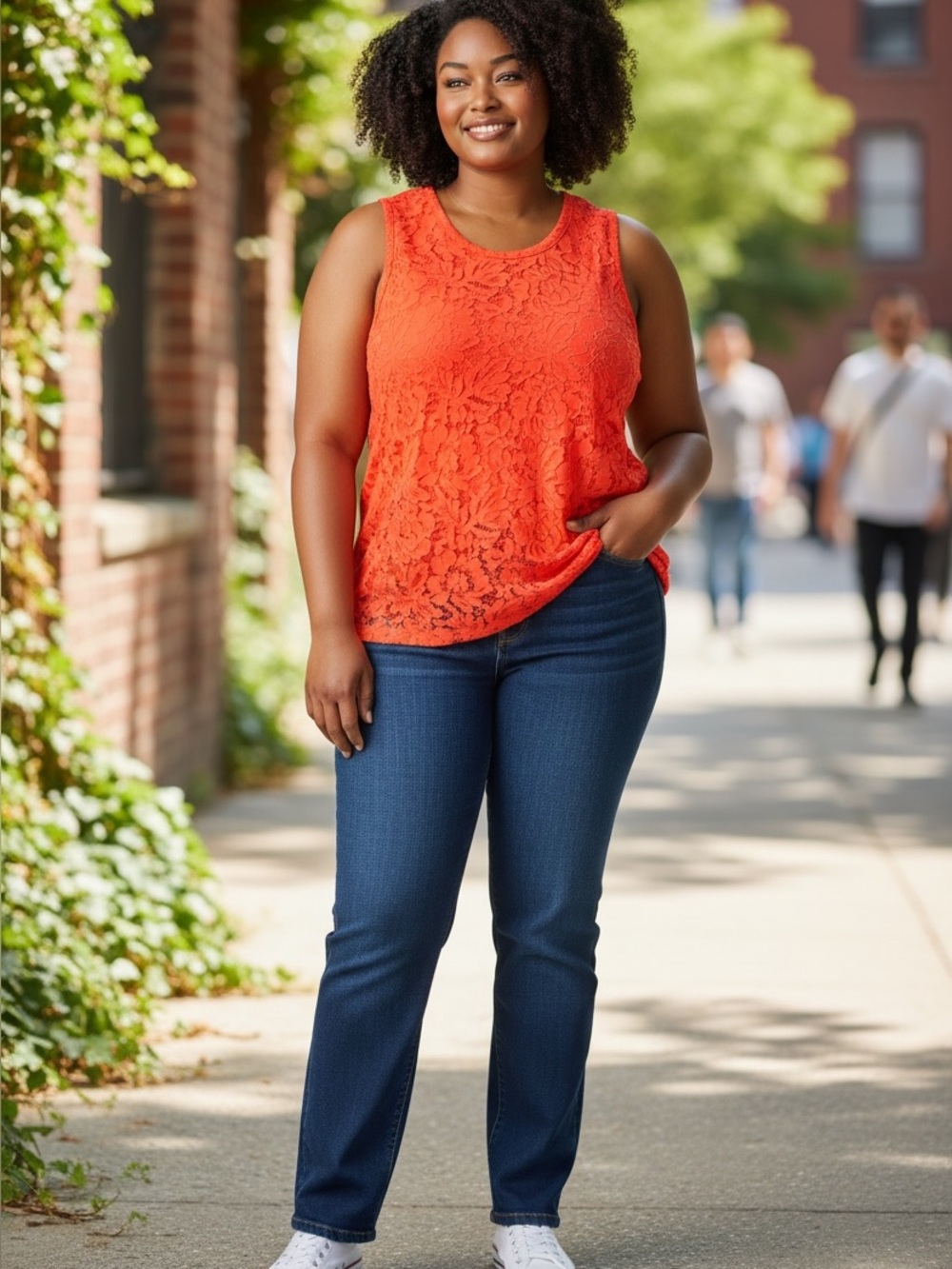 Chaser Bright Coral Lace Tank Top